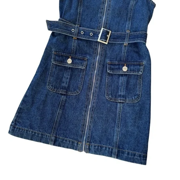 Forever 21 Blue Denim Jeans Dress Straight Sleeveless Belted Girls 11/12 NWT - Picture 6 of 9